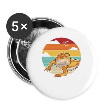 Rétro Pogona lézard propriétaire d’animaux de compagnie dragon barbu - Lot de 5 petits badges (25 mm) - blanc - Devant