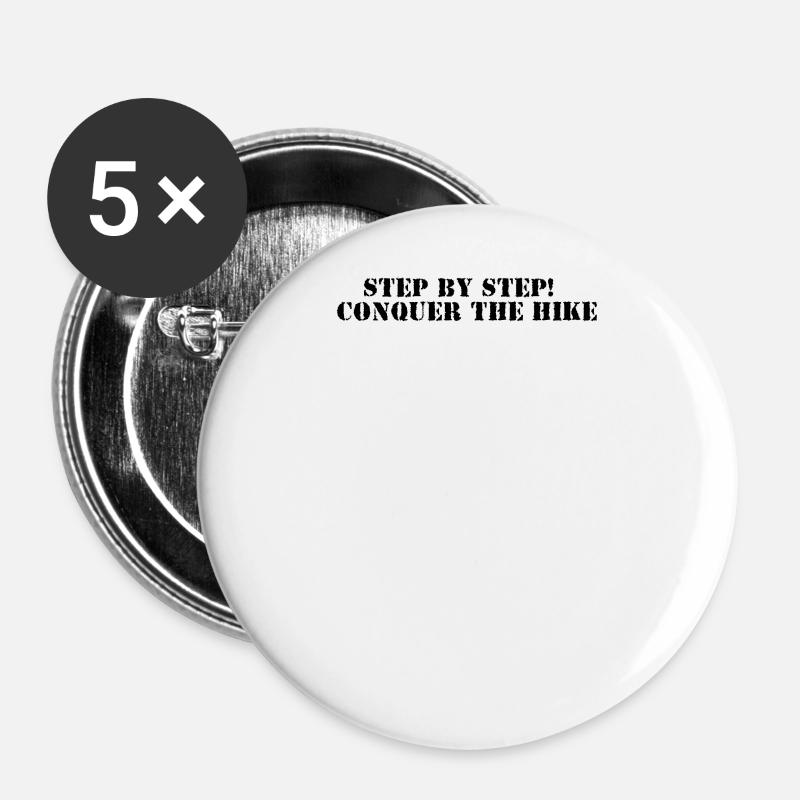 Wandern - Step by step, conquer the hike - Buttons klein 25 mm (5er Pack) - Weiß