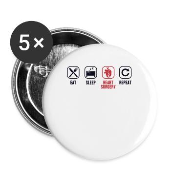 Essen, Schlafen, Herzoperation, Herzoperation, Wiederholen Herzschrittmacher Öffnen - Buttons klein 25 mm (5er Pack) - Weiß - Vorne