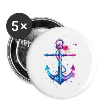 Anker Aquarell Splash Bunt Kunst Matrose Seemann - Buttons klein 25 mm (5er Pack) - Weiß - Vorne