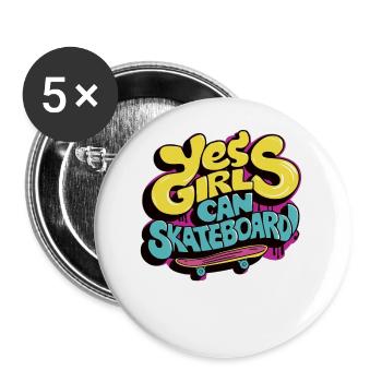 Cool Skateboard Longboard Skater Girl - Buttons small 1''/25 mm (5-pack) - white - Front
