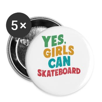 Cool Skateboard Longboard Skater Girl - Buttons small 1''/25 mm (5-pack) - white - Front