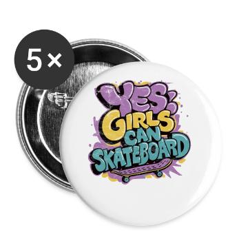 Cool Skateboard Longboard Skater Girl - Buttons small 1''/25 mm (5-pack) - white - Front