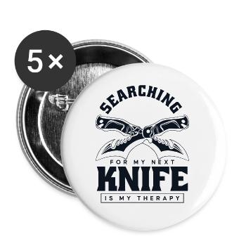 À la recherche de mon prochain couteau Couteau de boucher Couteau - Lot de 5 petits badges (25 mm) - blanc - Devant