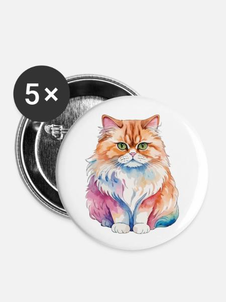 Perserkatze Wasserfarben - Buttons klein 25 mm (5er Pack) - Weiß