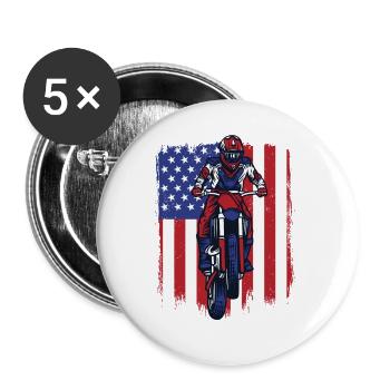 Motocross Drapeau américain Pilotes de course de moto - Lot de 5 petits badges (25 mm) - blanc - Devant