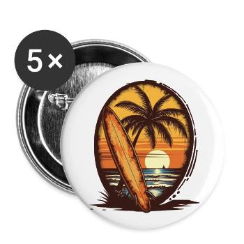 Sunset Surfboard Palm Trees - Buttons small 1''/25 mm (5-pack) - white - Front