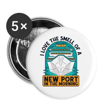 J’adore l’odeur d’une croisière en bateau de croisière dans un nouveau port - Lot de 5 petits badges (25 mm) - blanc - Devant