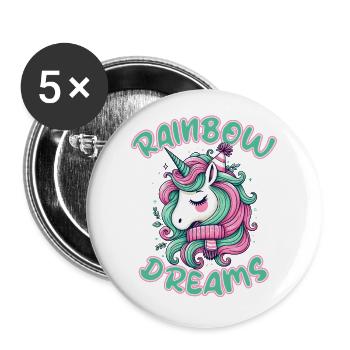 RAINBOW DREAMS, UN RÊVE DE LICORNE ENDORMIE - Lot de 5 petits badges (25 mm) - blanc - Devant