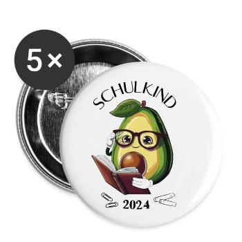 Avocado Bookworm - School Child 2024 - Buttons small 1''/25 mm (5-pack) - white - Front