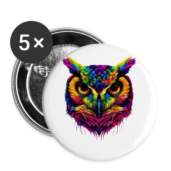 Owl Colorful Rainbow Colors Pop Art Owl Eagle Owl Owls - Buttons small 1''/25 mm (5-pack) - white - Front
