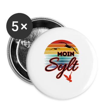 Moin Sylt mit Möwe im Retro Style-Insel Sylt - Buttons klein 25 mm (5er Pack) - Weiß - Vorne