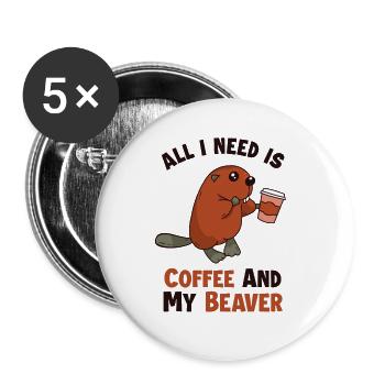 Coffee and my Beaver Castor Canadensis North - Buttons small 1''/25 mm (5-pack) - white - Front