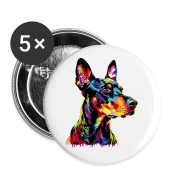 Dobermann Hund Bunte Farben Pop Art Dobermänner - Buttons klein 25 mm (5er Pack) - Weiß - Vorne