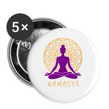 Lotusblume Yoga Pose Yin Yang Meditation Mandala - Buttons klein 25 mm (5er Pack) - Weiß - Vorne