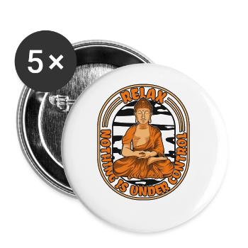 Relax Nothing is Under Control Statue bouddhiste - Lot de 5 petits badges (25 mm) - blanc - Devant