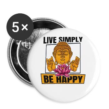 Vivre simplement être heureux Symbole de la statue bouddhiste - Lot de 5 petits badges (25 mm) - blanc - Devant