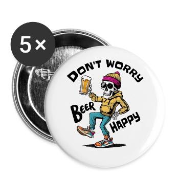 Don't Worry Beer Happy - Lustiges Bier Wortspiel - Buttons klein 25 mm (5er Pack) - Weiß - Vorne