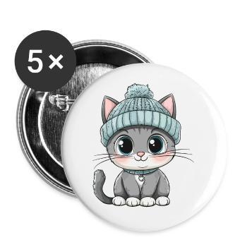 Katze Süß Niedlich Baby Kinder Tier Cartoon - Buttons klein 25 mm (5er Pack) - Weiß - Vorne