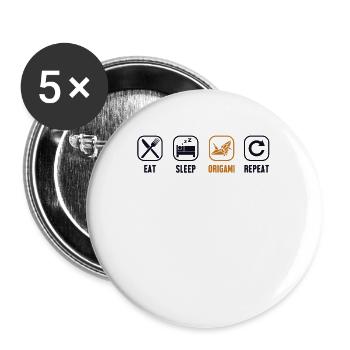 Essen Schlaf Origami Wiederholung Falten Eule Papierkranich - Buttons klein 25 mm (5er Pack) - Weiß - Vorne