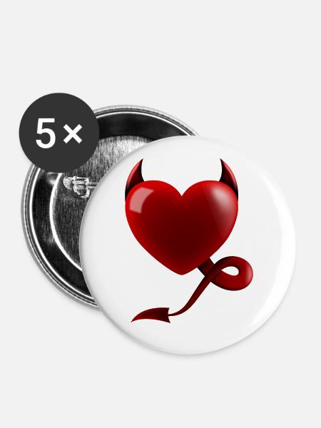 Herz Teufel Design Geschenk - Buttons klein 25 mm (5er Pack) - Weiß
