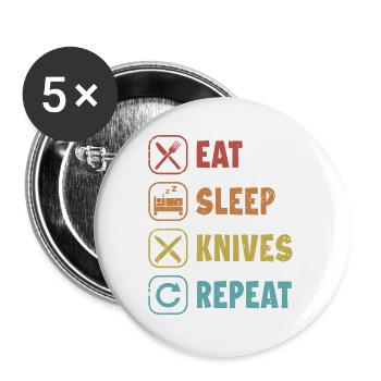 Essen Schlaf Messer Repeat Metzger Messer Liebhaber Messer - Buttons klein 25 mm (5er Pack) - Weiß - Vorne