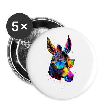 Esel in Bunt Popart Farben Hausesel Donkey Reiten - Buttons klein 25 mm (5er Pack) - Weiß - Vorne