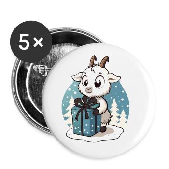 Niedliche Ziege packt Geschenk aus - Buttons klein 25 mm (5er Pack) - Weiß - Vorne