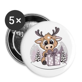 Niedlicher Elch mit Geschenk an Weihnachten - Buttons klein 25 mm (5er Pack) - Weiß - Vorne