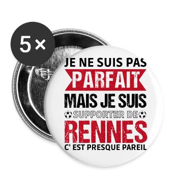 Supporter Rennes Cadeau Football Fan Rouge Noir - Lot de 5 petits badges (25 mm) - blanc - Devant