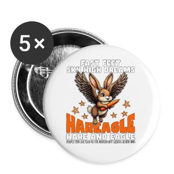 PIEDS RAPIDES RÊVES DE HAUT VOL - LIÈVRE ET AIGLE - Lot de 5 petits badges (25 mm) - blanc - Devant