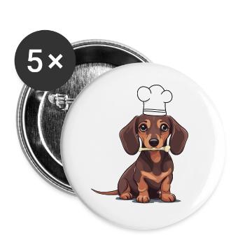 Dackel Hund Hunde Koch Köche Köchin Gastgeber - Buttons klein 25 mm (5er Pack) - Weiß - Vorne