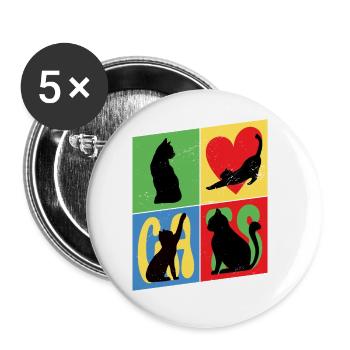 Katze Kätzchen Kater Silhouette Herz Bunt Kunst - Buttons klein 25 mm (5er Pack) - Weiß - Vorne