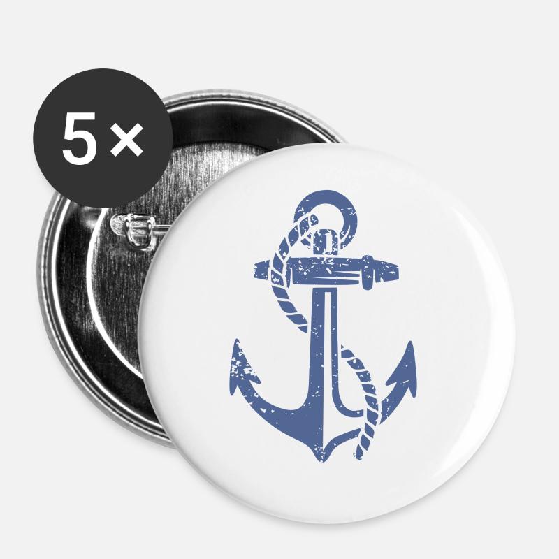 Mouillage Marin Navigation Maritime - Lot de 5 petits badges (25 mm) - blanc