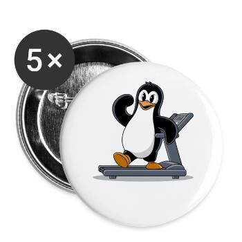 Lustiger Pinguin auf Laufband Cartoon Illustration - Buttons klein 25 mm (5er Pack) - Weiß - Vorne