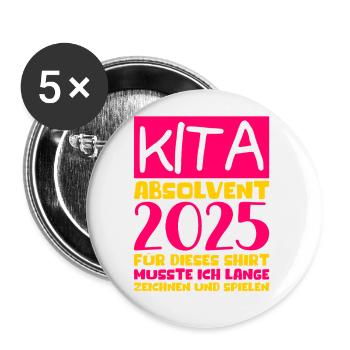 Abschied Kindergarten 2025 Geschenk Mädchen Jungen - Buttons klein 25 mm (5er Pack) - Weiß - Vorne