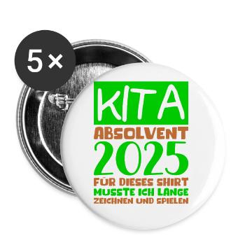 Abschied Kindergarten 2025 Geschenk Mädchen Jungen - Buttons klein 25 mm (5er Pack) - Weiß - Vorne