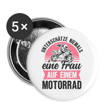 Motorrad Frau Bikerin Motorradfahrerin - Buttons klein 25 mm (5er Pack) - Weiß - Vorne