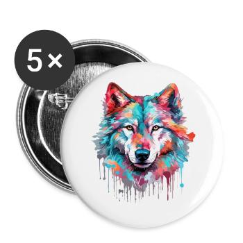 Wolf Wolfskopf Raubtier Wald Natur Wildnis Kunst - Buttons klein 25 mm (5er Pack) - Weiß - Vorne