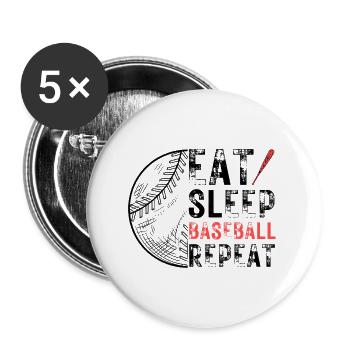 Eat Sleep Baseball Repeat Spruch - Buttons klein 25 mm (5er Pack) - Weiß - Vorne