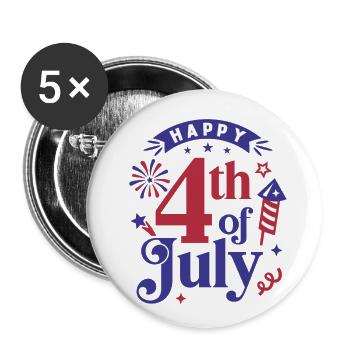 Happy 4th of July - Buttons small 1''/25 mm (5-pack) - white - Front