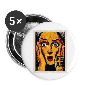 Pop art femme avec cri sur timbre-poste - Lot de 5 petits badges (25 mm) - blanc - Devant