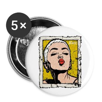 Buzzcut Punk Girl avec une bouche qui s’embrasse dans le style Pop Art - Lot de 5 petits badges (25 mm) - blanc - Devant