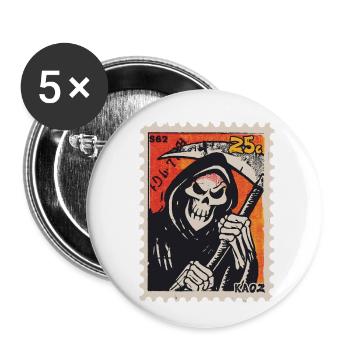 Sensenmann Comic auf Briefmarke - Buttons klein 25 mm (5er Pack) - Weiß - Vorne