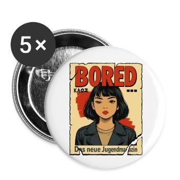 Bored : le nouveau faux magazine jeunesse - Lot de 5 petits badges (25 mm) - blanc - Devant