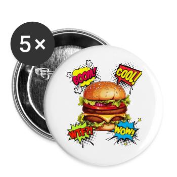 Burger Pop Art Hamburger Cheeseburger Fast Food - Buttons klein 25 mm (5er Pack) - Weiß - Vorne