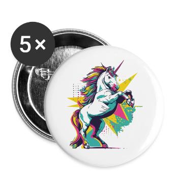 Licorne Coloré Pop Art Magie Fantasy Conte de fées Magie - Lot de 5 petits badges (25 mm) - blanc - Devant