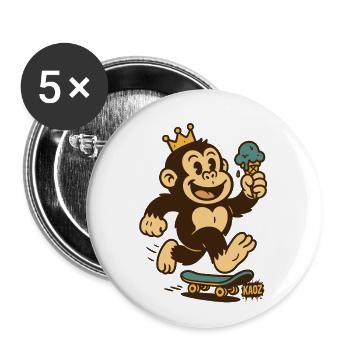Affenkönig auf Skateboard mit Eis & Krone - Buttons klein 25 mm (5er Pack) - Weiß - Vorne