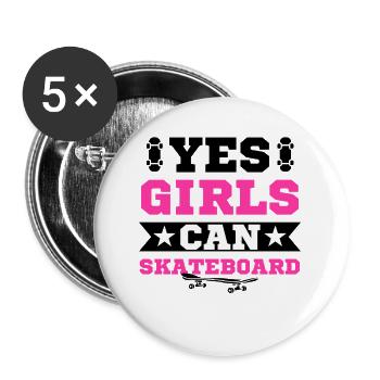 Skateboard Girl Ladies Skater - Buttons small 1''/25 mm (5-pack) - white - Front