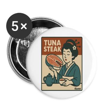 Geisha mit Thunfisch Steak Retro Japan Stil - Buttons klein 25 mm (5er Pack) - Weiß - Vorne